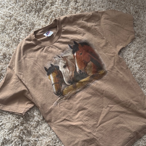 Beige Adult Cotton T-Shirt with Horses - Picture 2 of 5